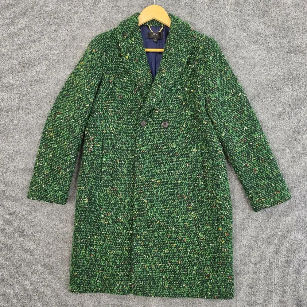 J Crew Coat Women 4 Daphne Boucle Tweed Single Breasted Green Preppy Chic